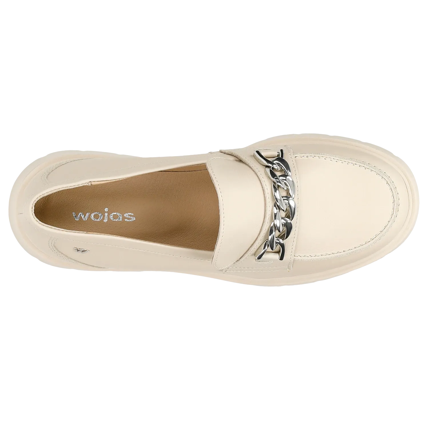 Wingtips Vs Oxfords Wojas Light Beige Leather Loafers with Sliver Chain | 46112-54