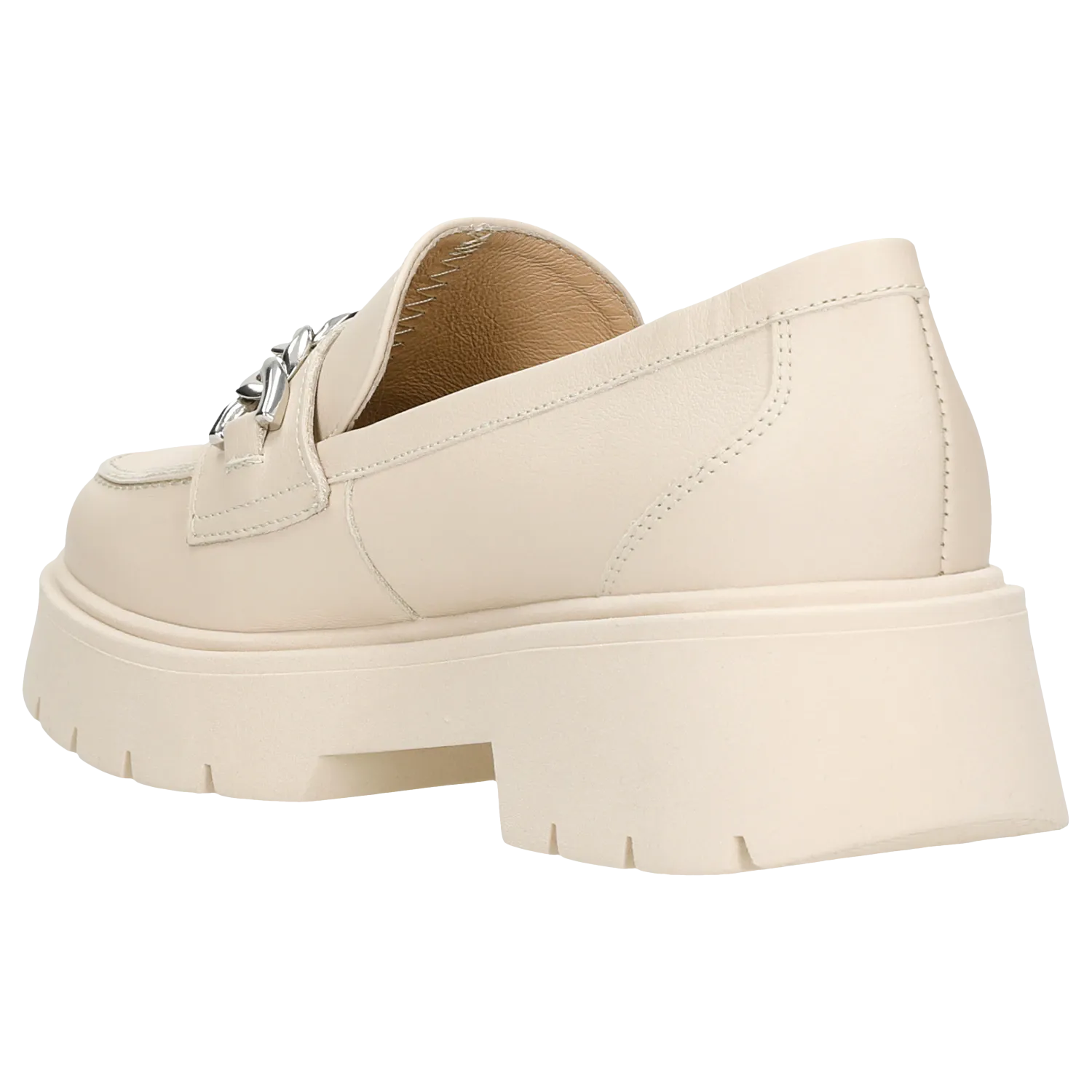 1461 Bex Crazy Horse Leather Shoes Wojas Light Beige Leather Loafers with Sliver Chain | 46112-54