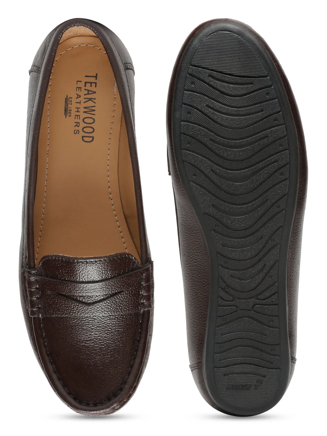 Unisa Loafers Teakwood Leathers Women Brown Solid Slip-on Loafers