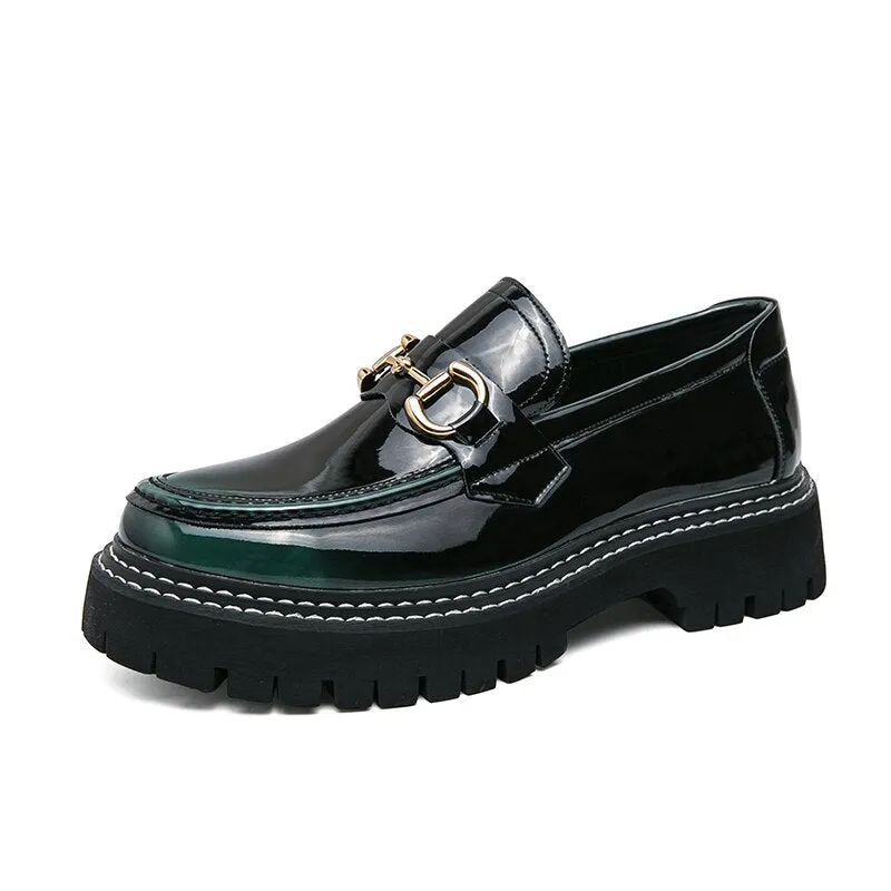 Patent Leather Men Lazy Shoes Student Platform Slip-On Crystal Loafers