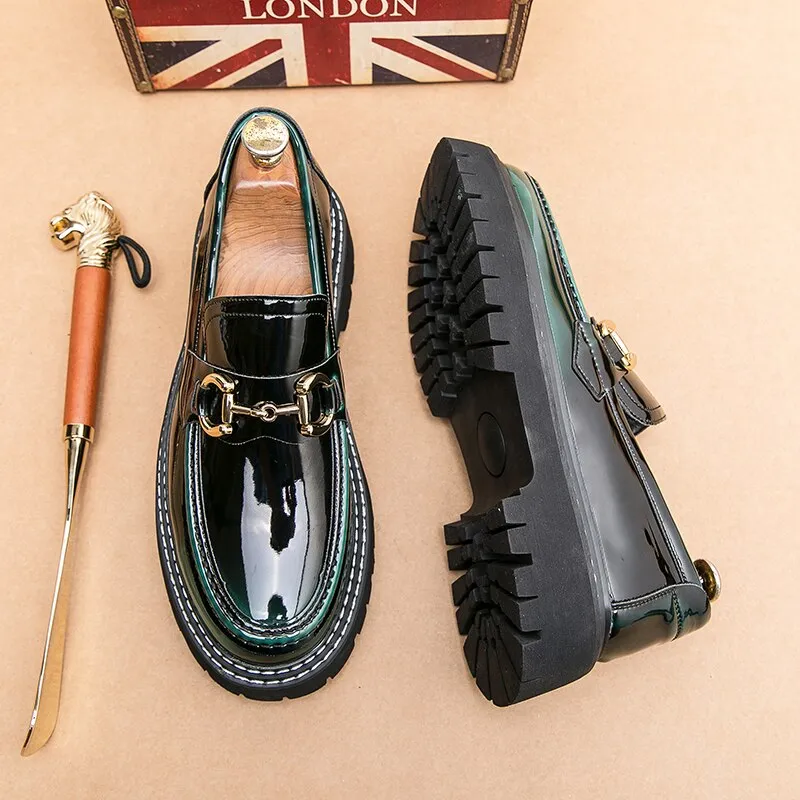 Shop Slingback Heeled Loafers Patent Leather Men Lazy Shoes Student Platform Slip-On