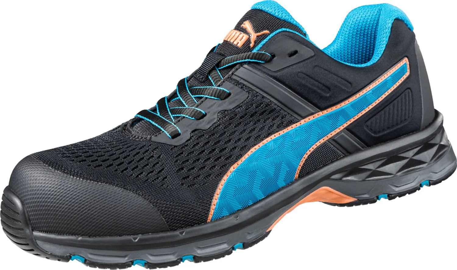 Asics Shoes Store In Dubai Puma Safety Black/Aqua Womens Leather Define 2.0 Low CT Oxford Work Shoes