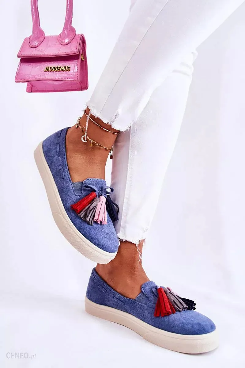 Women's Blue Jeans Loafers with Decorative Tassels | CU215 Outfits With Oxfords