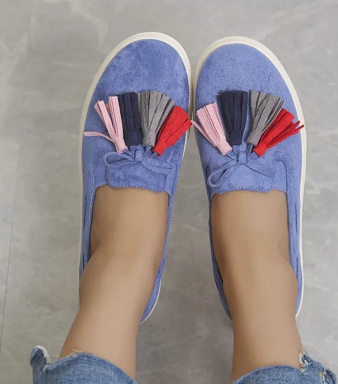 Women's Blue Jeans Loafers with Decorative Tassels | CU215 Dress Oxfords Shoes