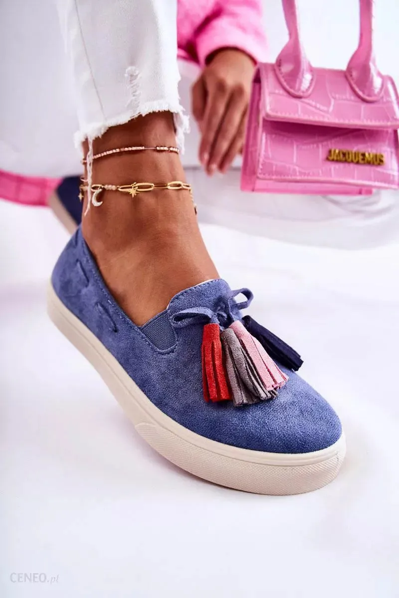 Women's Blue Jeans Loafers with Decorative Tassels | CU215 Famous Oxford Graduates