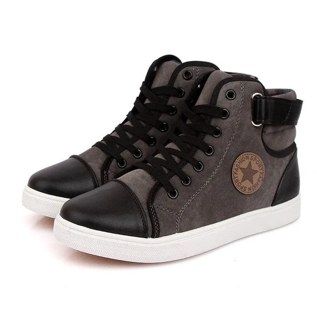 Merkmak Canvas High Top Men Shoes British Style Autumn Winter Ankle Breathable for Man Flats Shoes Casual Patchwork Wholesales 4 E Wide Shoes Casual