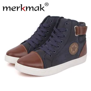 Merkmak Canvas High Top Men Shoes British Style Autumn Winter Ankle Breathable for Man Flats Shoes Casual Patchwork Wholesales Cloud Shoes Casual