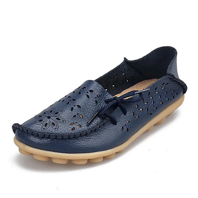 Denim Loafers Women's Casual Shoes Genuine Leather Woman Loafers Slip-On Female Flats Moccasins Ladies Driving Shoe Cut-Outs Mother Footwear
