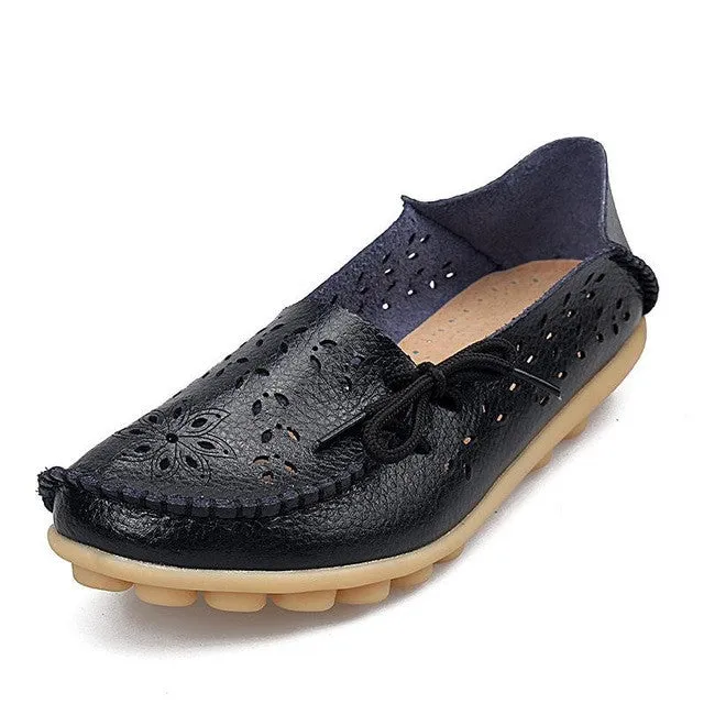 Snaffle Loafers Women's Casual Shoes Genuine Leather Woman Loafers Slip-On Female Flats Moccasins Ladies Driving Shoe Cut-Outs Mother Footwear