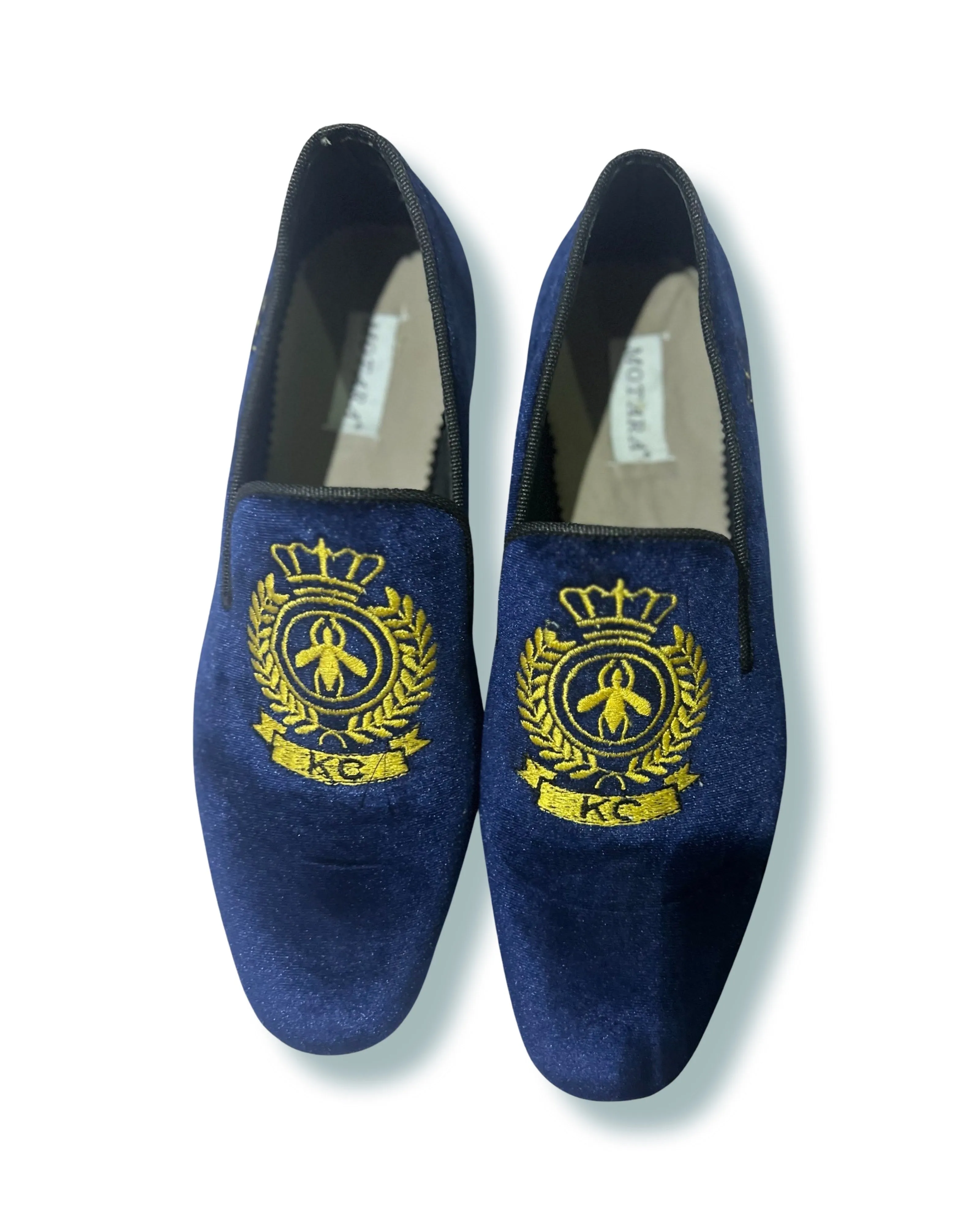 Grey Wool Slippers Customised Loafers with initials Embroidered Velvet Loafers | Navy