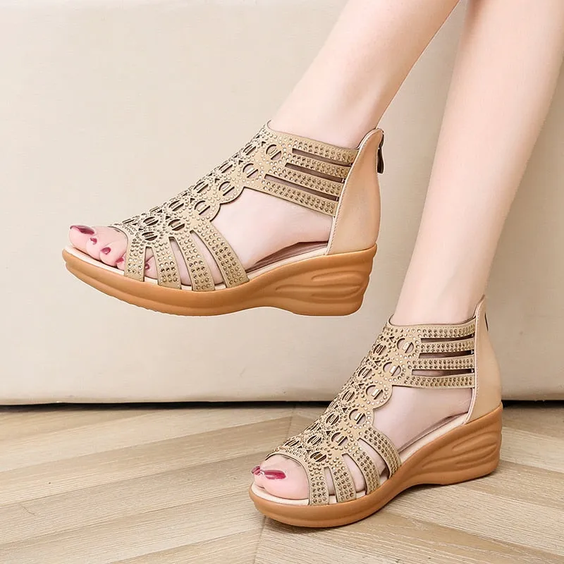 Sandals Membership Crystal Sandals Women Wedges Comfortable High Heels Hollow Out Zipper Sandals Women Shoes Comfortable Flat Stylish Sandals