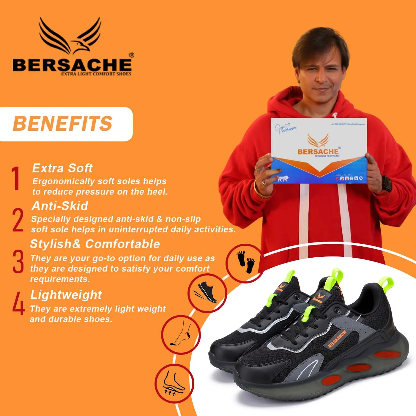 Bersache Lightweight Sports Running Shoes For Men Black-9051 Kensington Slippers