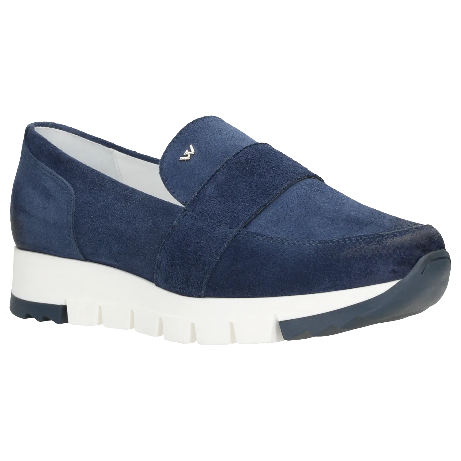 Shoes Loafers Oxfords Wojas Dark Blue Leather Loafers with Silver Logo | 4613566