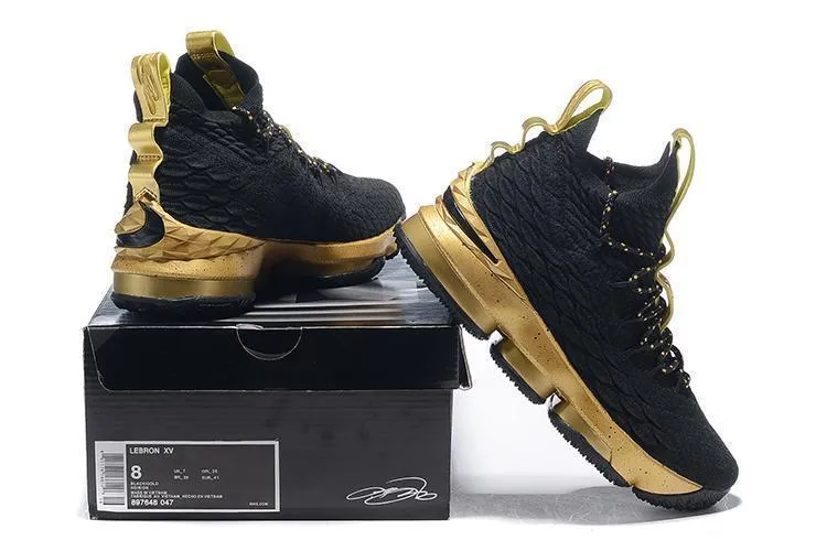 Nike Lebron XV 15 Black Gold Men Shoes Sale Size US 7-12 Asics Volleyball Shoes Paris