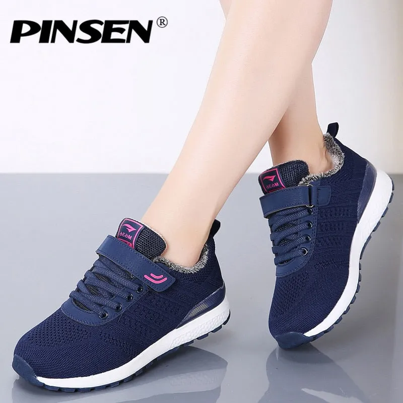 Business Casual Shoes PINSEN Autumn Winter Sneakers Warm Trainers Shoes Chaussure Femme