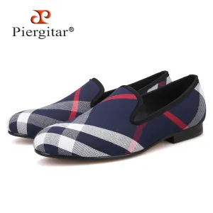 Width Loafers Blue and white plaid canvas shoes luxurious brand men loafers flats