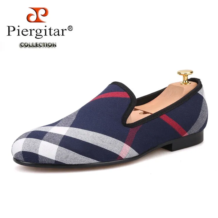 Loafers Casual Blue and white plaid canvas shoes luxurious brand men loafers flats