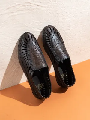 Mens Brown Solid Pointed Toe Casual Sandals Leather Wedge Sandals