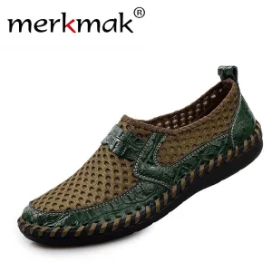 2017 Men shoes breathable genuine leather casual shoes men brand soft closed toe sandals comfortable summer shoes men's flats Pointed Toe Sandals