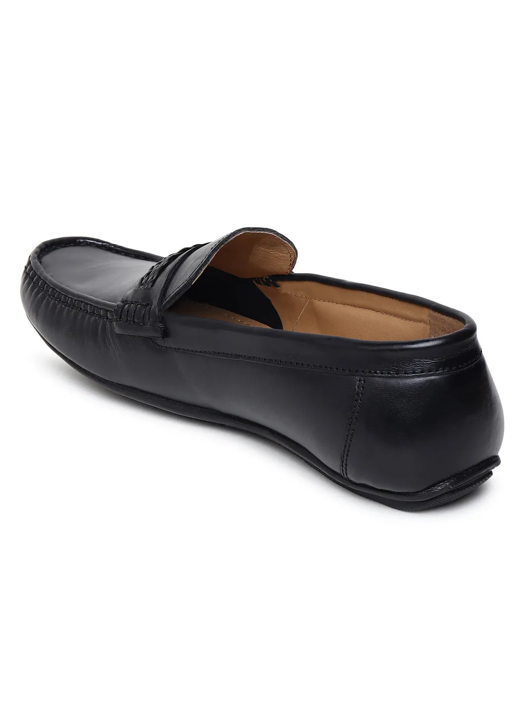 Men Solid Genuine Leather Black Loafers Beach Casual Shoes