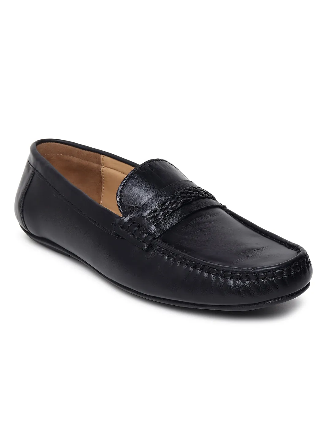 Men Solid Genuine Leather Black Loafers Best Walking Casual Shoes