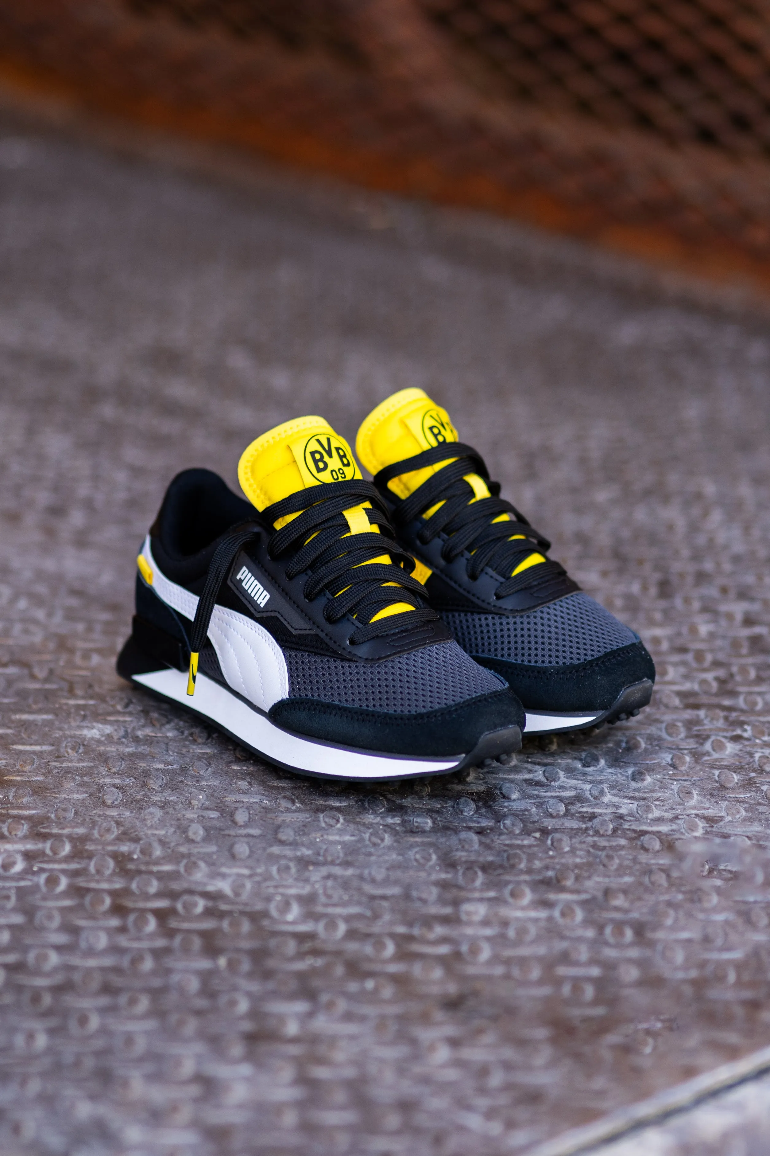 Mens Puma Future Rider BVB (Asphalt/Black/Cyber Yellow) Puma Daily Trainer Running Shoes