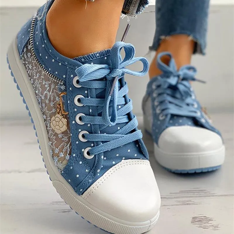 Women's mesh lace front lace canvas shoes summer fashion casual shoes High Heels Sneakers