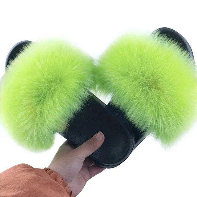 Flats Meaning Shoes Puimentiua Summer Fluffy Fur Slippers Shoes Women Real Flip Flop Flat Slides Outdoor Sandals Ladies Amazing Shoes 2020