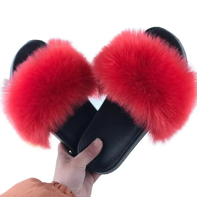 Halloween Shoes Flats Puimentiua Summer Fluffy Fur Slippers Shoes Women Real Flip Flop Flat Slides Outdoor Sandals Ladies Amazing Shoes 2020