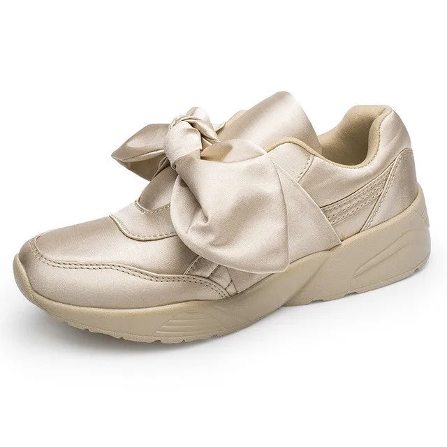 Payless Shoes Flat Sandals KUYUPP Fashion Women Trainers Breathable Silk Sport Casual Shoes Flat Heels Runner Shoes Sweet Bowtie Ladies Shoes Woman ZD129