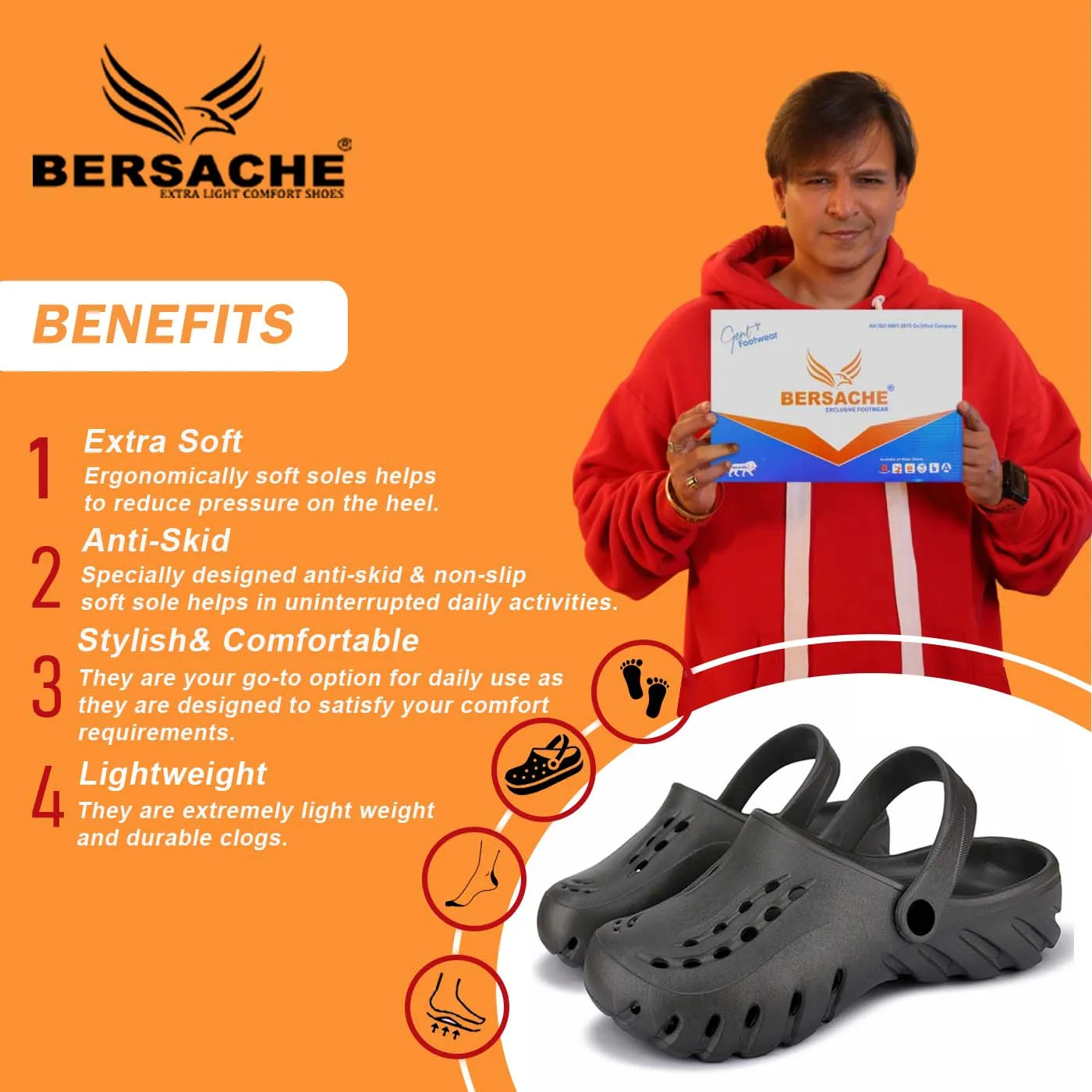 Bersache Extra Soft Classic Casual with  Regular wear with Ultra Soft & Flexibility Technology Clogs for Men's & Boy's- 6013- Grey Macy's Slippers