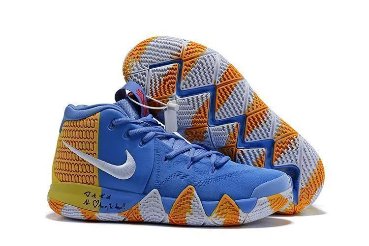 Nike Kyrie 4 Blue Yellow White  Men Basketball Shoes Sale Size US 7-12 Comparable To Asics Novablast 4