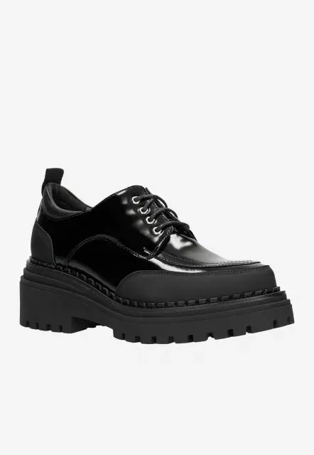 Wojas Black Lace-Up Patent Leather Wedge Loafers  | 4619371 Sole Dress Oxfords