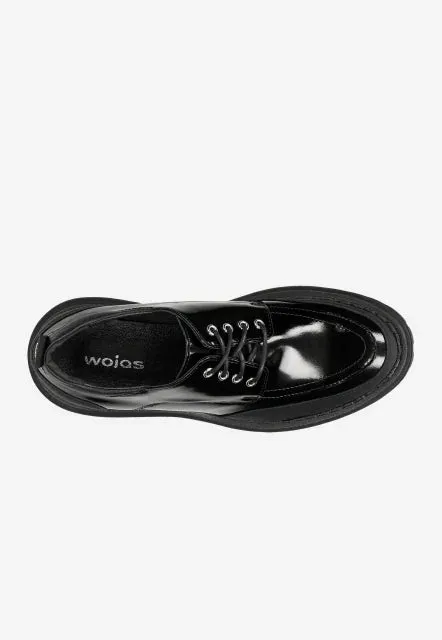 Wojas Black Lace-Up Patent Leather Wedge Loafers  | 4619371 Modern Classics Cap Toe Oxford