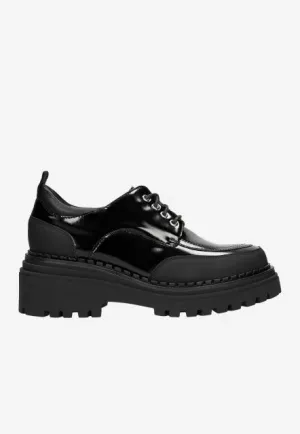 Light Oxford Wojas Black Lace-Up Patent Leather Wedge Loafers  | 4619371