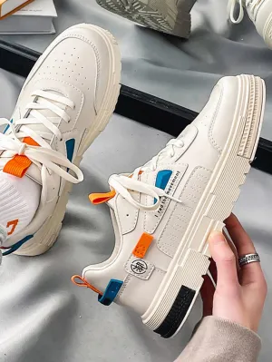 Jeans On Sneakers Men Casual Slogan Graphic Colorblock Lace-up Front Skate Shoes