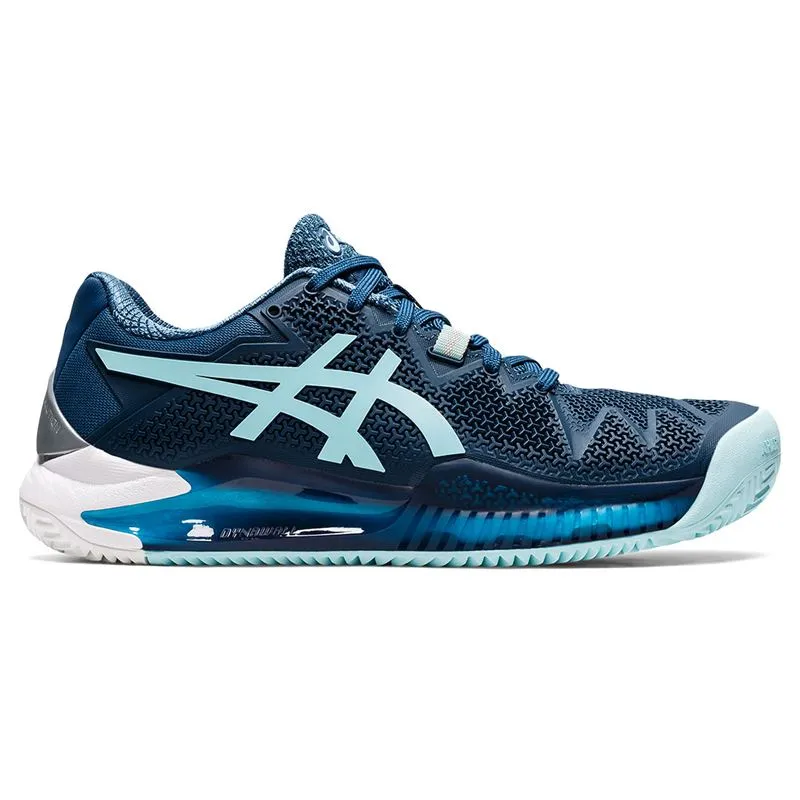 Asics Jb Elite V Wrestling Shoes Asics Women`s GEL-Resolution 8 CLAY Tennis Shoes Light Indigo and Clear Blue