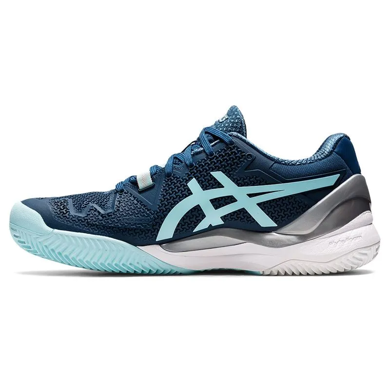 Asics Running Shoes Long Distance Asics Women`s GEL-Resolution 8 CLAY Tennis Shoes Light Indigo and Clear Blue