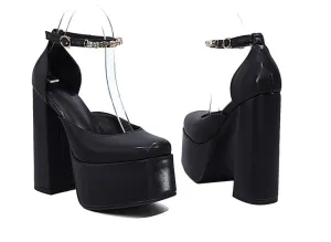 Women's Solid Color Round Toe Chunky Heel Ankle Strap Rhinestone High Heels Platform Sandals Sandals Cruise