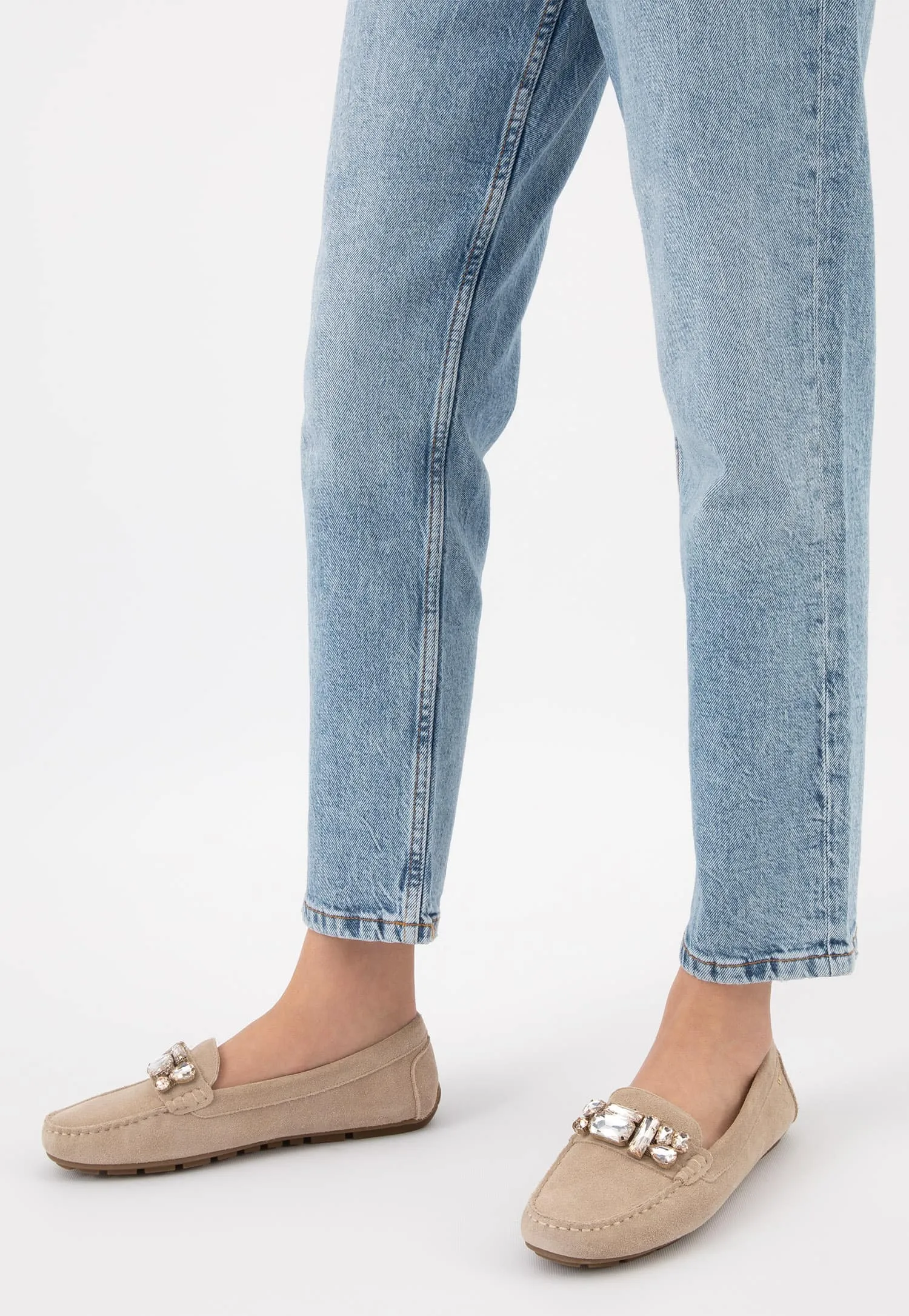 Wojas Beige Leather Loafers with Crystal Details | 4620864 Gold Oxfords