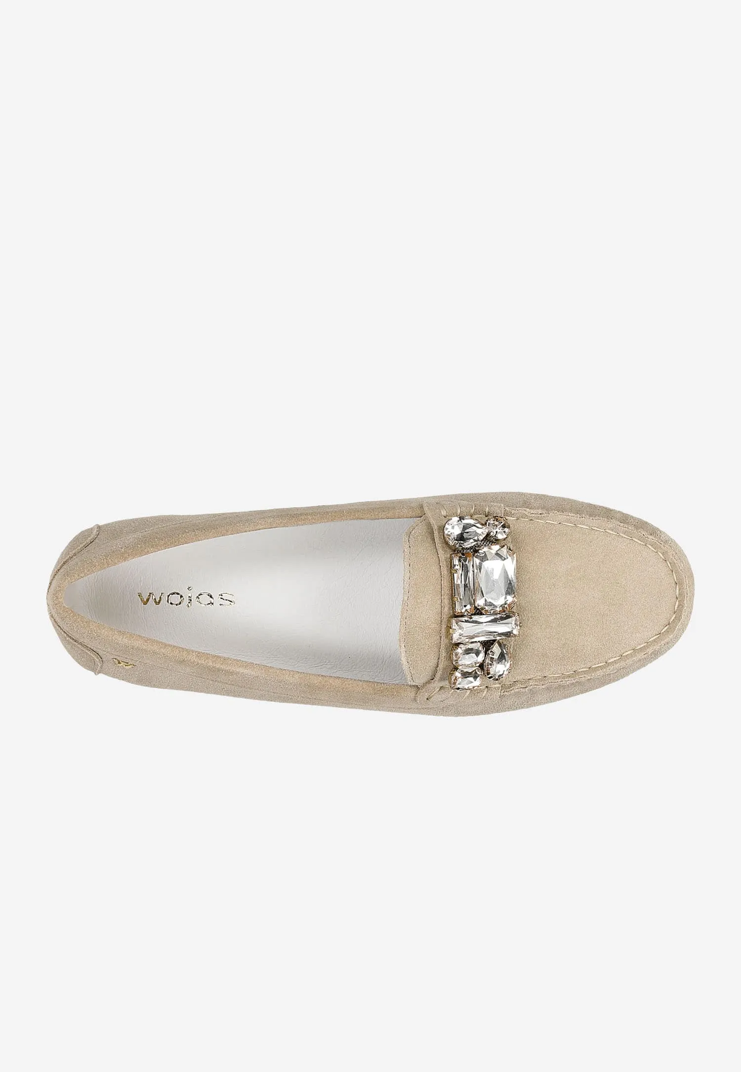 Shop Oxford Shoes On Sale Wojas Beige Leather Loafers with Crystal Details | 4620864