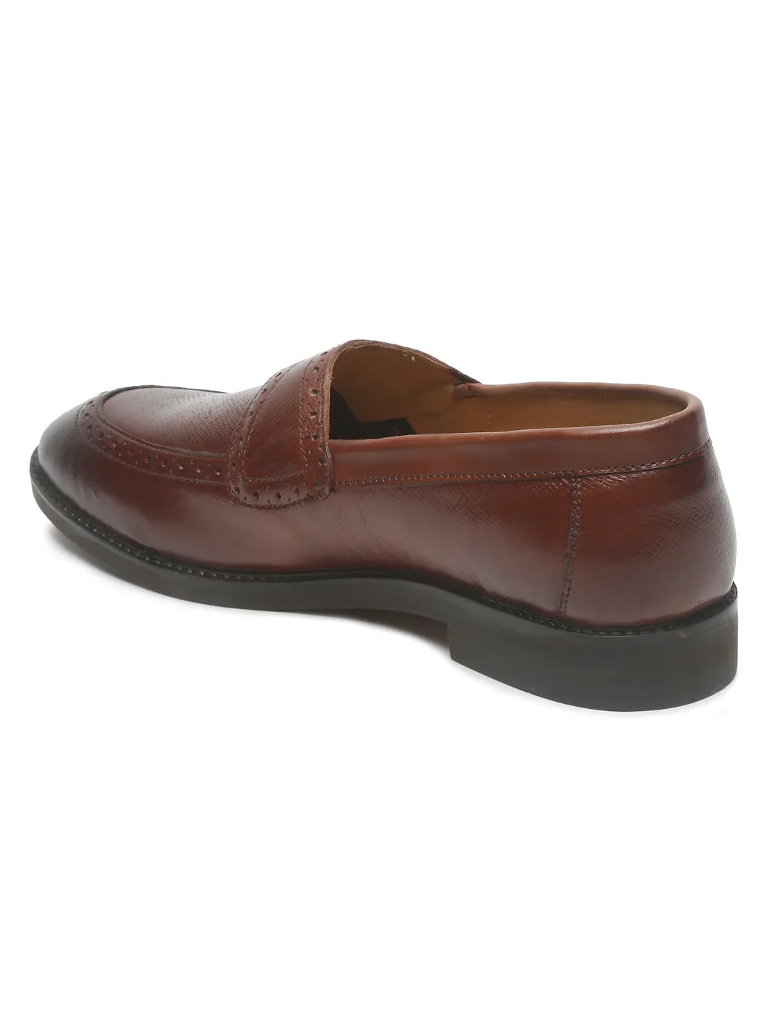 Mens's Brown Texture Leather Loafers Vortak Casual Shoes