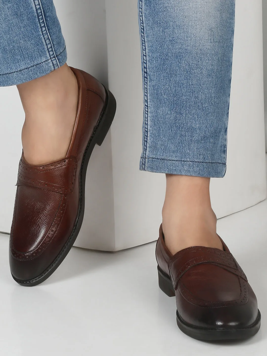 Mens's Brown Texture Leather Loafers Smart Casual Shoes South Africa