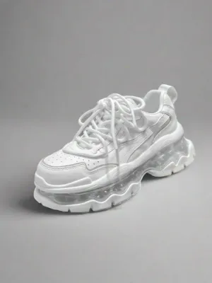 Womens White Platform Sneakers - Breathable Tennis Shoes Mules Sneakers