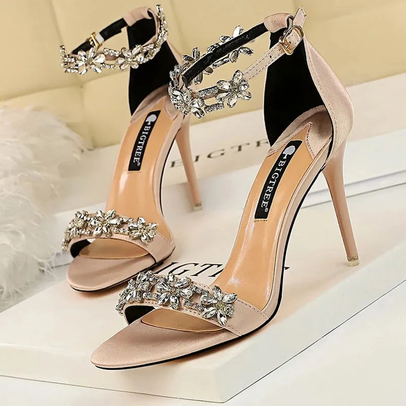 Saint Lucia Sandals Shoes Open Toe Rhinestones Sandals Women High Heels Sandals Female Shoes Heeled Sandals