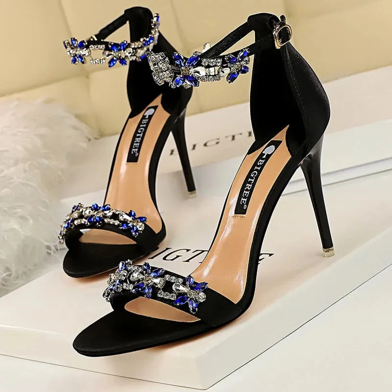 Shoes Open Toe Rhinestones Sandals Women High Heels Sandals Female Shoes Heeled Sandals Small Wedge Sandals