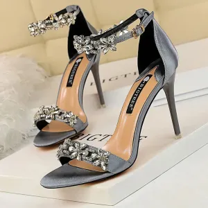 Sandals And Socks Shoes Open Toe Rhinestones Sandals Women High Heels Sandals Female Shoes Heeled Sandals