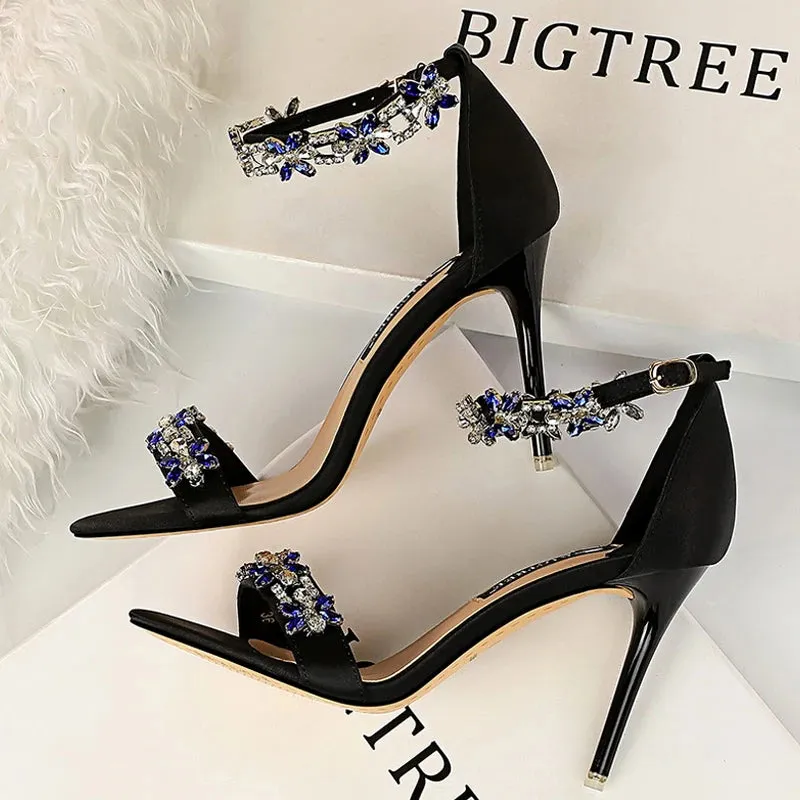 Shoes Open Toe Rhinestones Sandals Women High Heels Sandals Female Shoes Heeled Sandals Sandals Club Level