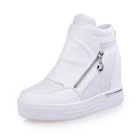 Perry Ellis Casual Shoes Shoes Woman Casual Shoes Zipper Increasing Heel Zapatos De Tacon Alto Black Shoes Casual Zapatillas Mujer 57