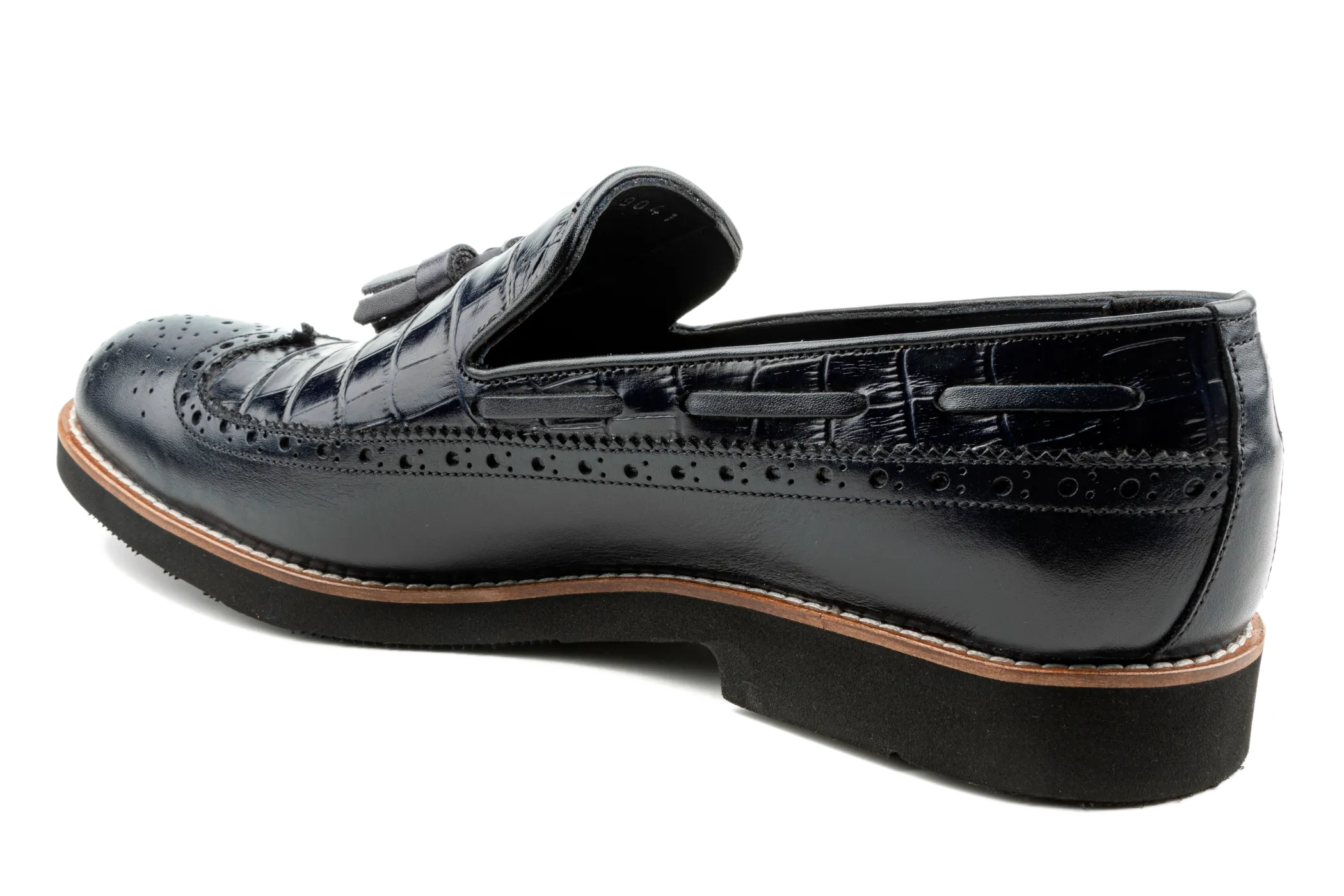 Debbano Kea Alligator Pattern Embossed and Brogue Top Grain Leather Tassel Loafers, Longwing Black Leather Tassel Loafers, Comfortable Loafers Loafers Designer